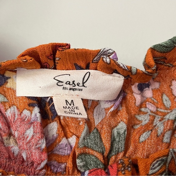 Easel Dress Size Medium Orange Floral Sundress Tie Straps Flowy Boho - Picture 6 of 11